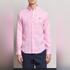 Polo Ralph Lauren Linen XL Men's Pink Button-Down Shirt Formal Travel Cruise